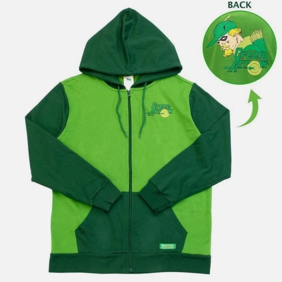 DC Comics Green Arrow Hooded Fleece Jacket Retro Vibes Size 2XL - Picture 1 of 8